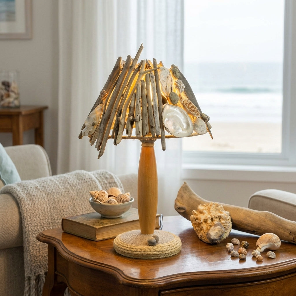Handcrafted Table Lamp STINA – Natural Driftwood Design, Wooden Base – StoneSoftArt