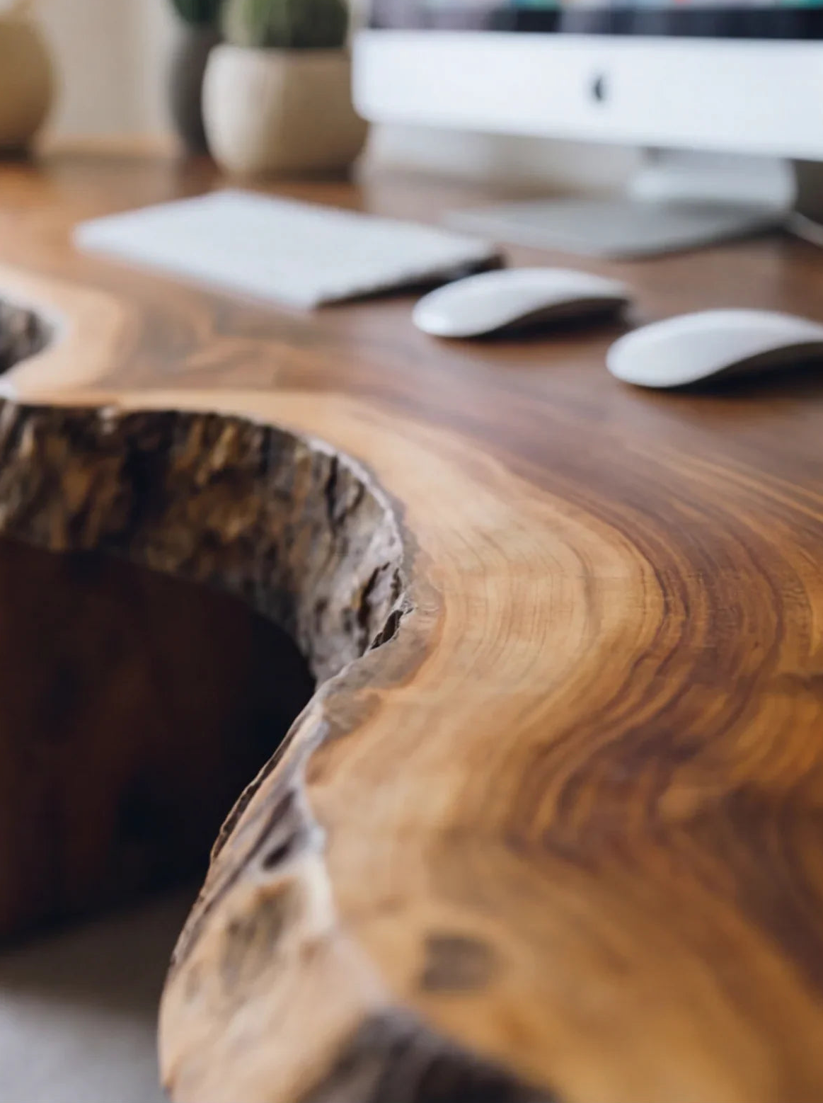Handmade Live Edge Desk – Rustic Solid Wood Office Workstation for Home or Studio - 59'W x 30'H / 18'