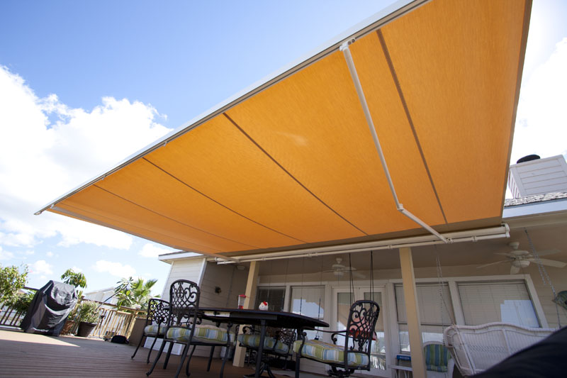 Large Outdoor Awning with Wind Sensors to Prevent Damage