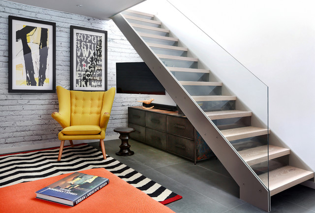 LGF living room with feature glass and steel open tread staircase - Contemporary - Staircase - London - by LLI Design | Houzz UK