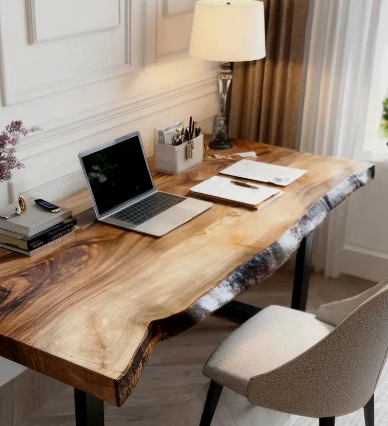 Live Edge Desk – Solid Wood Office Desk with Storage, Modern Computer Desk