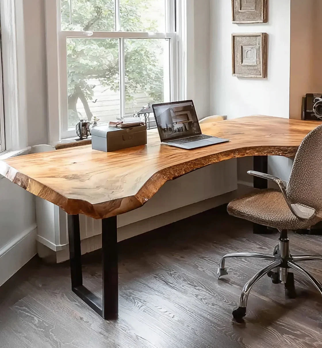 Live Edge L-Shaped Desk – Handmade Solid Wood Corner Desk for Home Office - 59'RW x 59'LW x 30'H / 16'