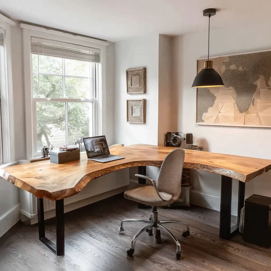 Live Edge L-Shaped Desk – Handmade Solid Wood Corner Desk for Home Office - 59'RW x 59'LW x 30'H / 16'