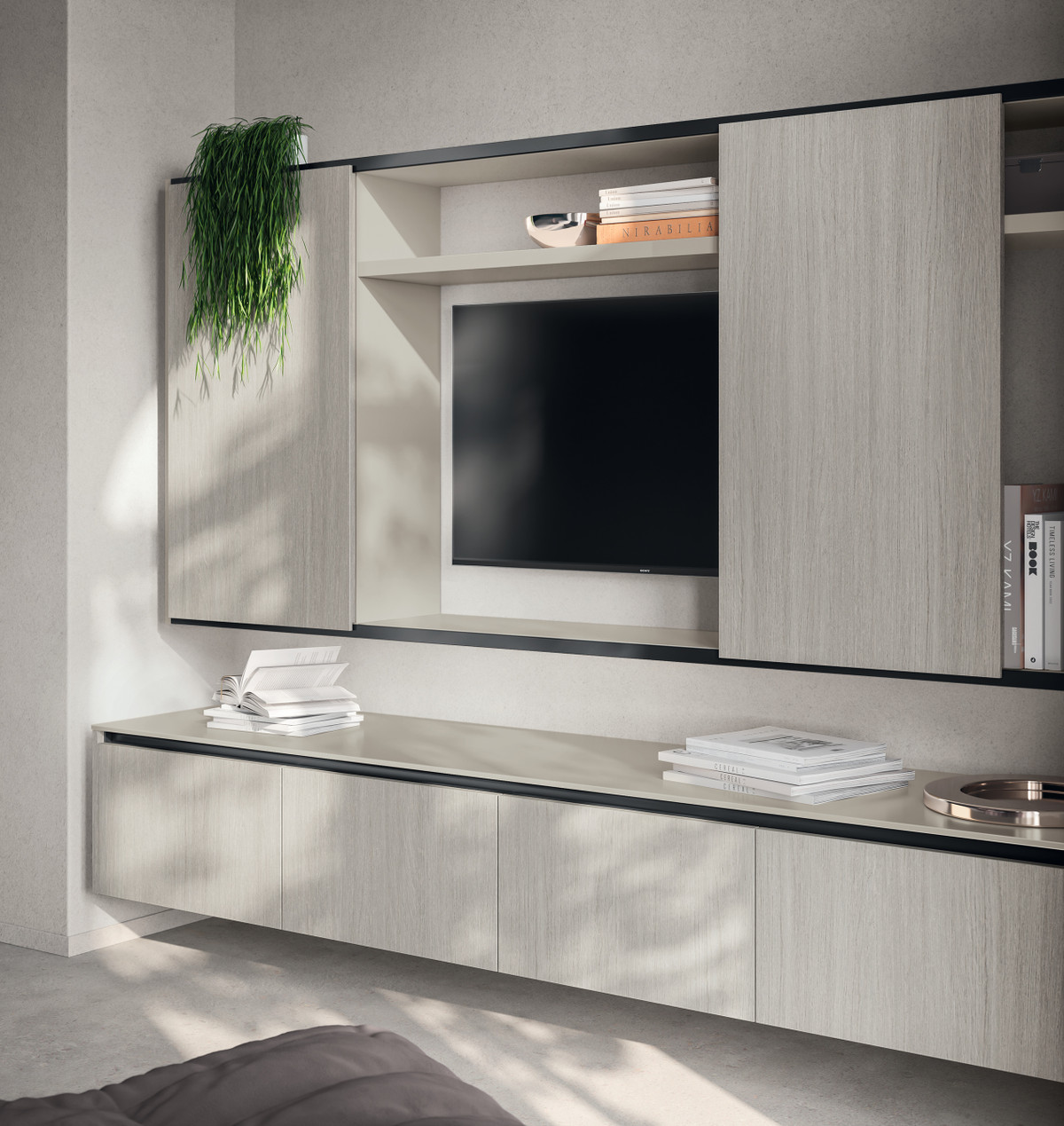 Living room TV cabinet with sliding doors | Scavolini Magazine