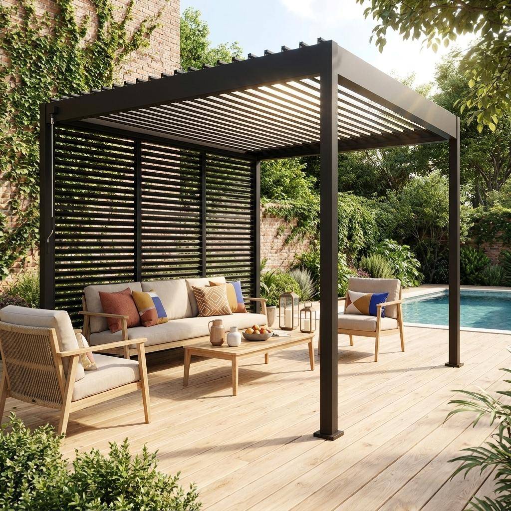 Louvered pergola aluminium 3 x 3m V2 and 3 100cm louver panels anthracite | sweeek
