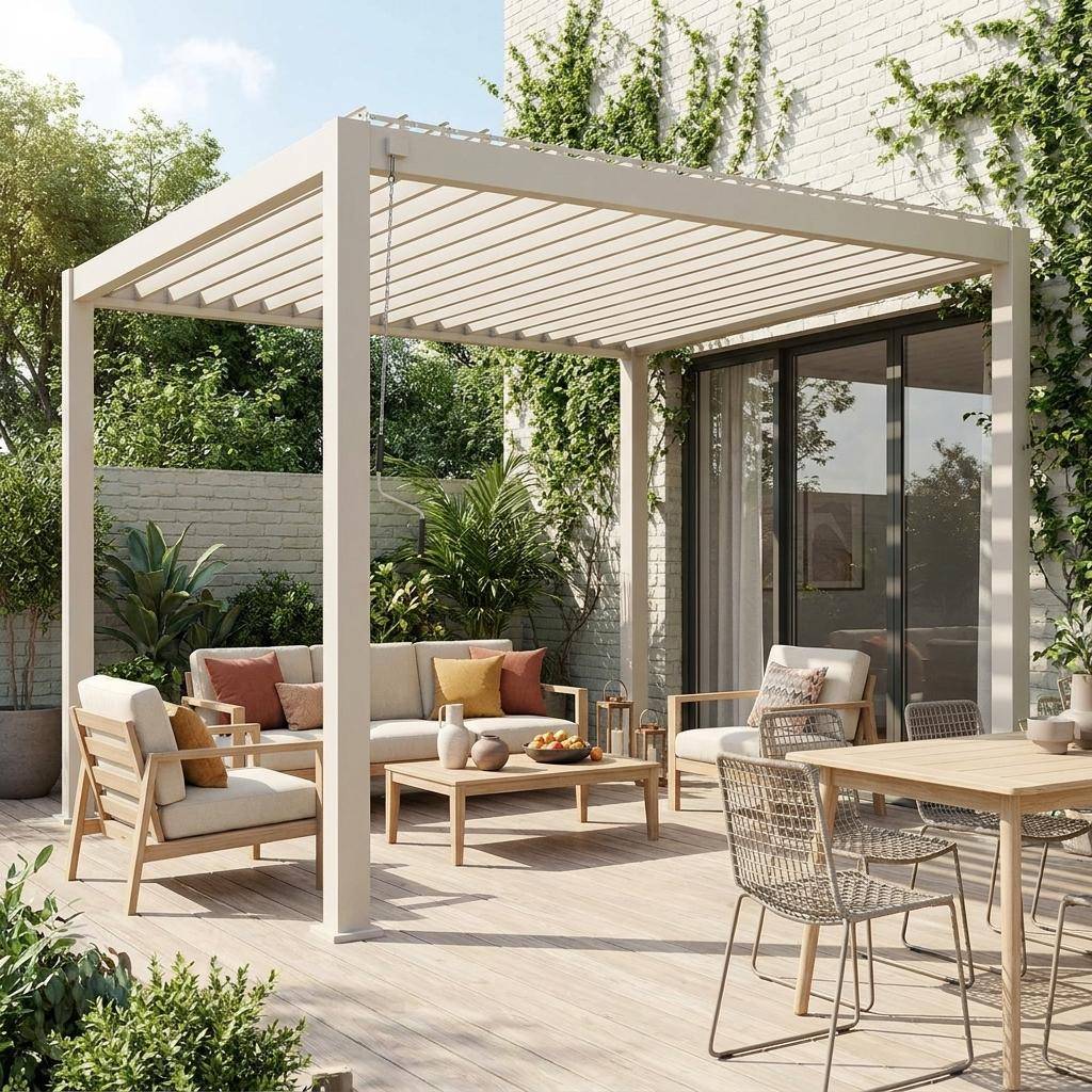 Louvered pergola aluminium 3 x 3m V2 beige | sweeek
