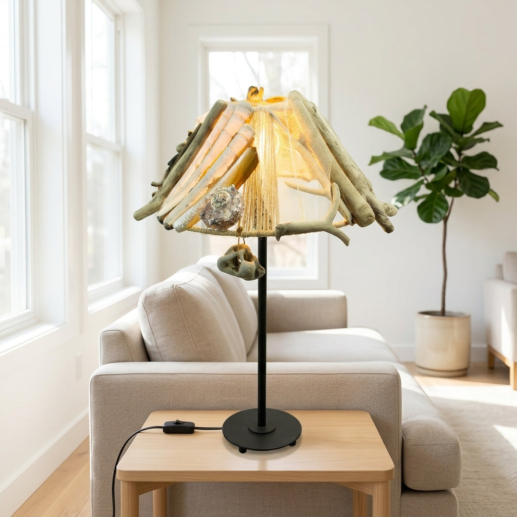 LYKKE Handmade Driftwood Table Lamp – Natural Accent Light, Metal Base – StoneSoftArt