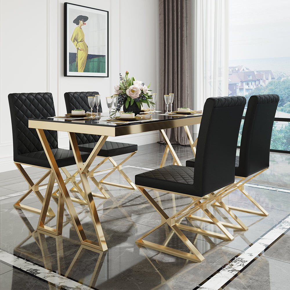 Modern Black Leather Dining Table Chair Upholstered in Gold Set of 2 – WEHOMZ