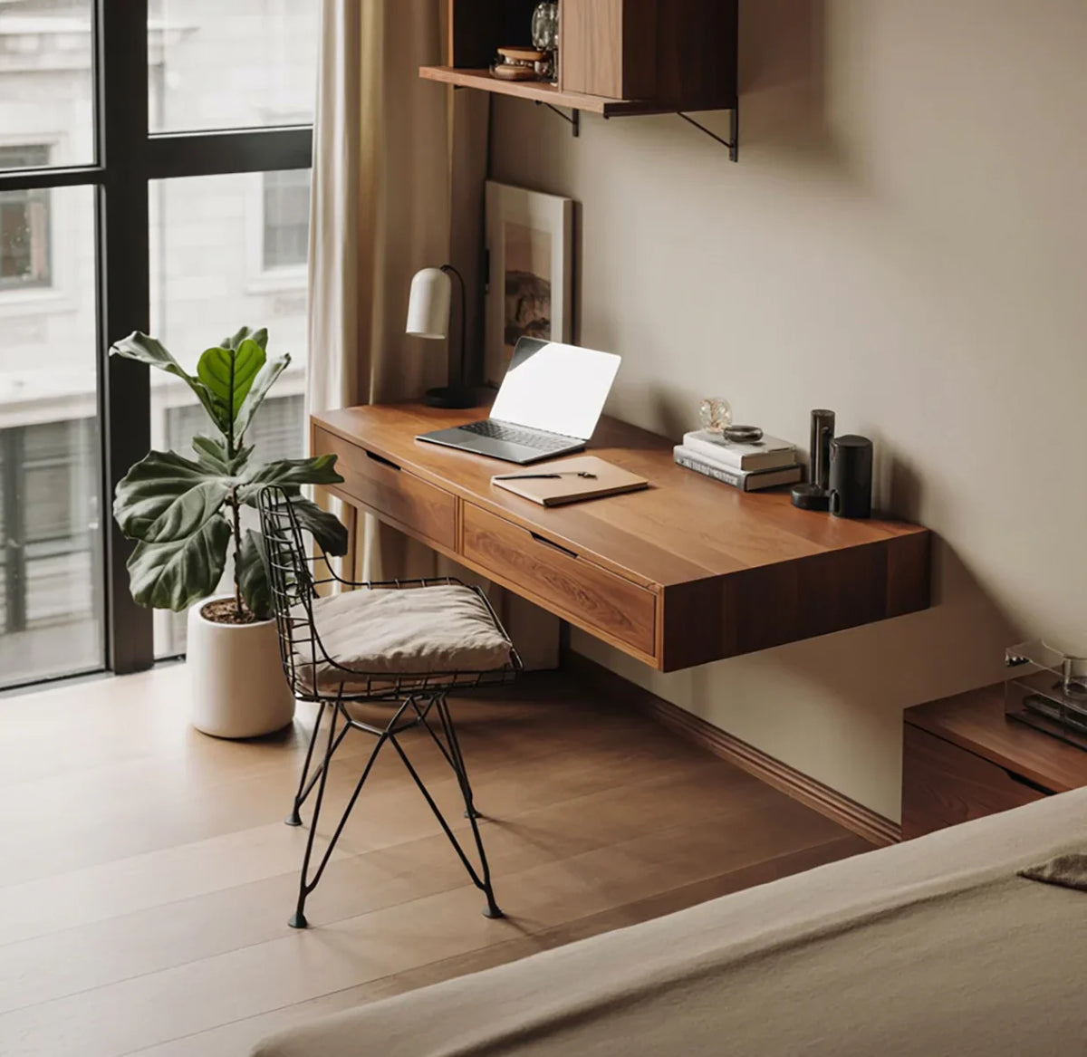 Modern Floating Wall Desk with Drawers – Minimalist Solid Wood Home Office Desk - 47'W x 8'H x 20'D
