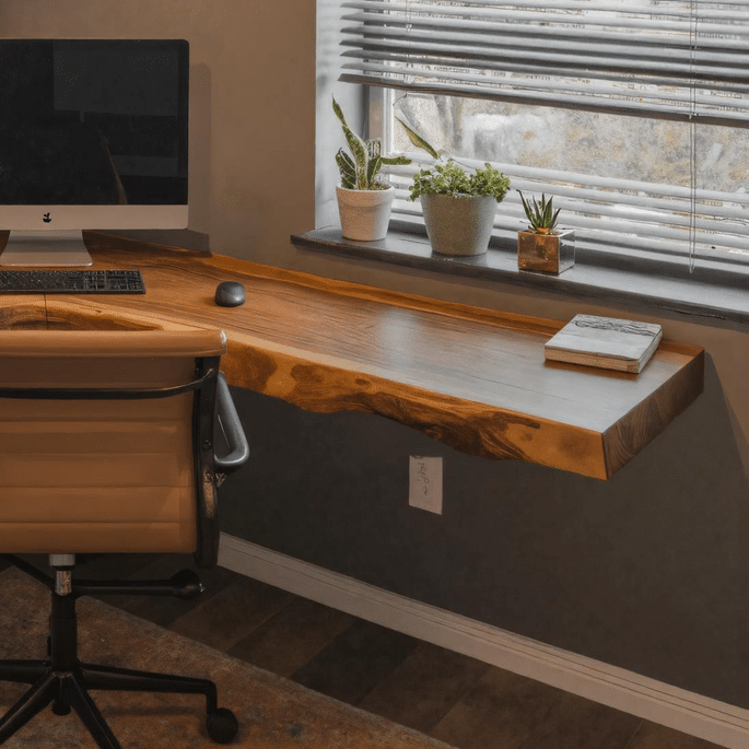 Modern Live Edge Corner Desk With Floating Wood Design For Home Office SITHHNFLD008 - 16' / 47'RW x 47'LW x 2'T