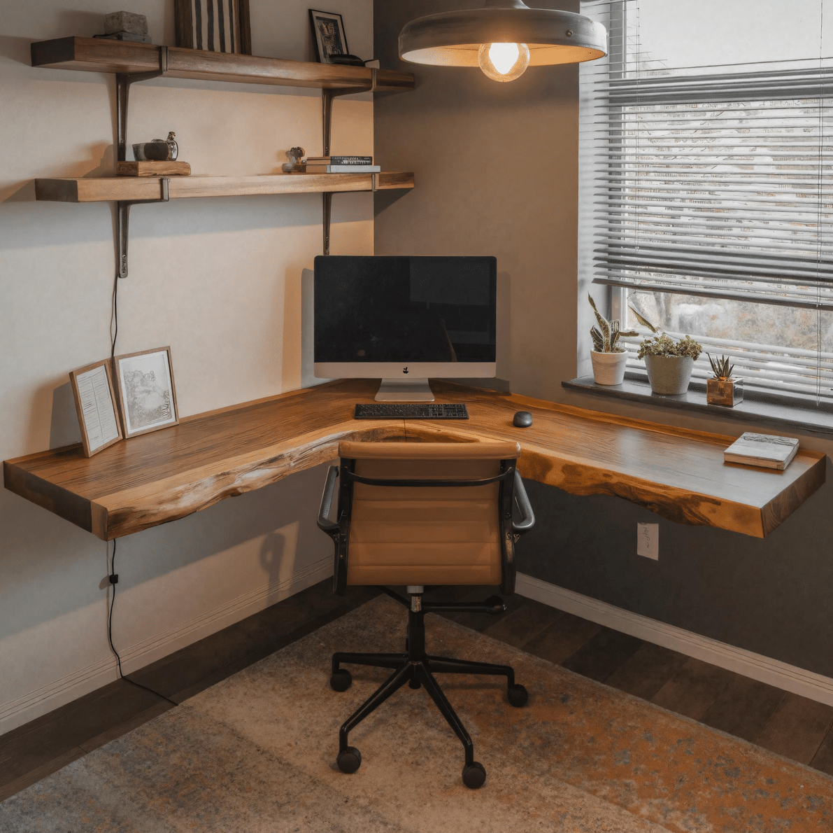 Modern Live Edge Corner Desk With Floating Wood Design For Home Office SITHHNFLD008 - 16' / 47'RW x 47'LW x 2'T