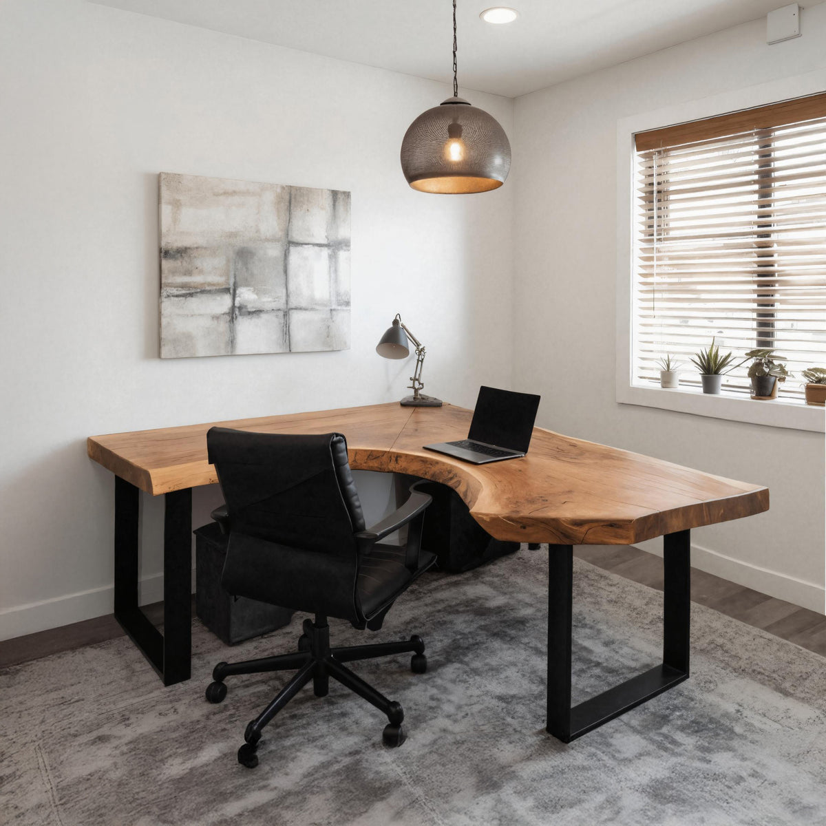 Modern Live Edge L Shaped Desk For Home Workspace SITHHNDE057 - Black / 59'LW x 59'RW x 30'H x 24'D