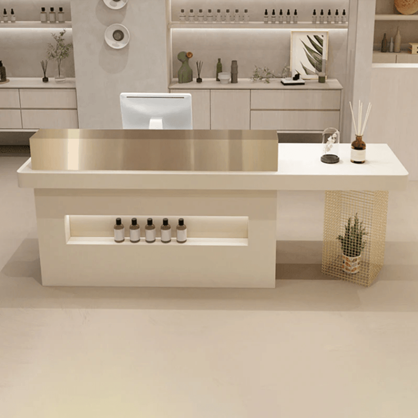 Modern Marble Minimalist Aesthetic Cream White Reception Counter