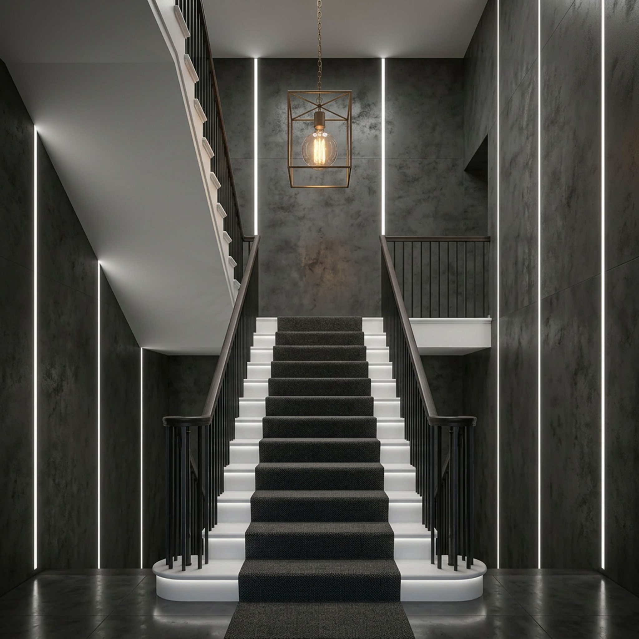 Modern Staircase Design with Straight Concrete Carpet and Metal Structure | Livspace