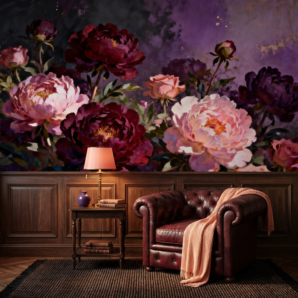 Moody Dutch Masters Peony Wallpaper Mural Luxury Romantic Bedroom Wall Decor Large Scale Dark Floral Oil Painting | Golden Era Walls