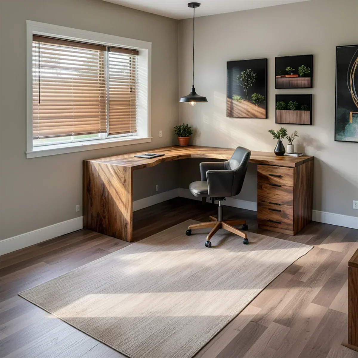 Natural Solid Wood L-Shape Desk with Integrated Storage - Brown / 45'W x 30'H x 20'D