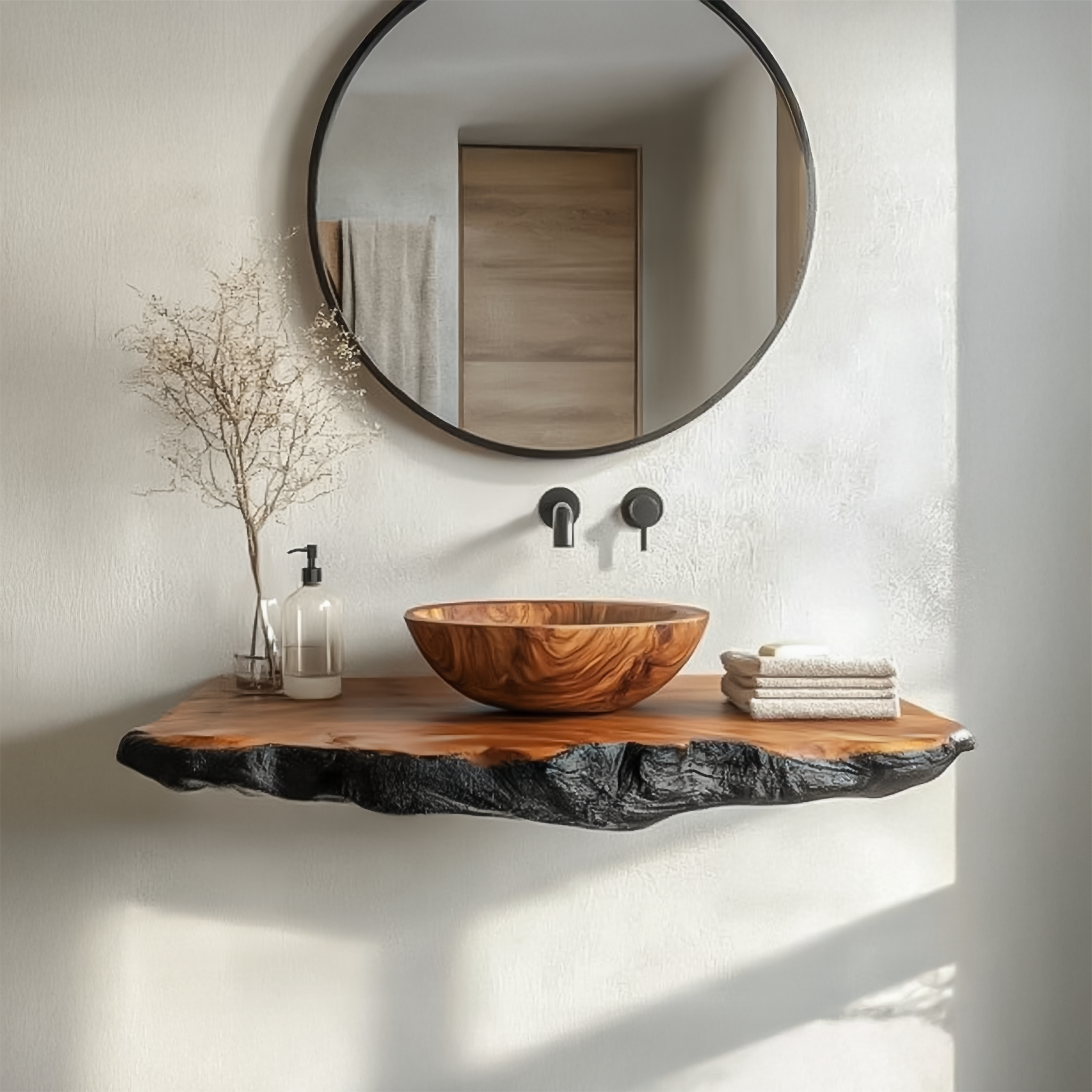 Organic Modern Bathroom Vanity Wood Console Floating Shelf SINLSABRV259 - 16'W x 18'D