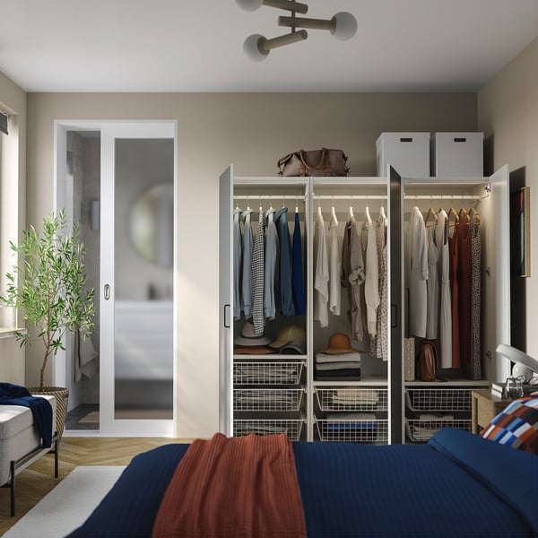 PLATSA wardrobe with 3 doors, white/SKATVAL dark grey, 180x57x181 cm - IKEA UK