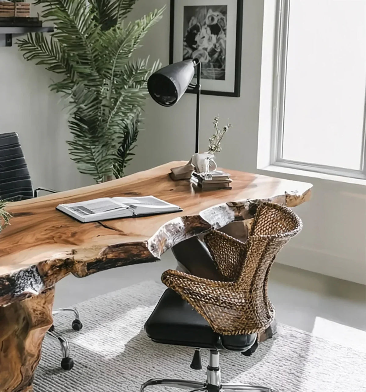 Rustic Live Edge Writing Desk For Cozy Office Or Reading Corner - 47'W x 30'H / 16'