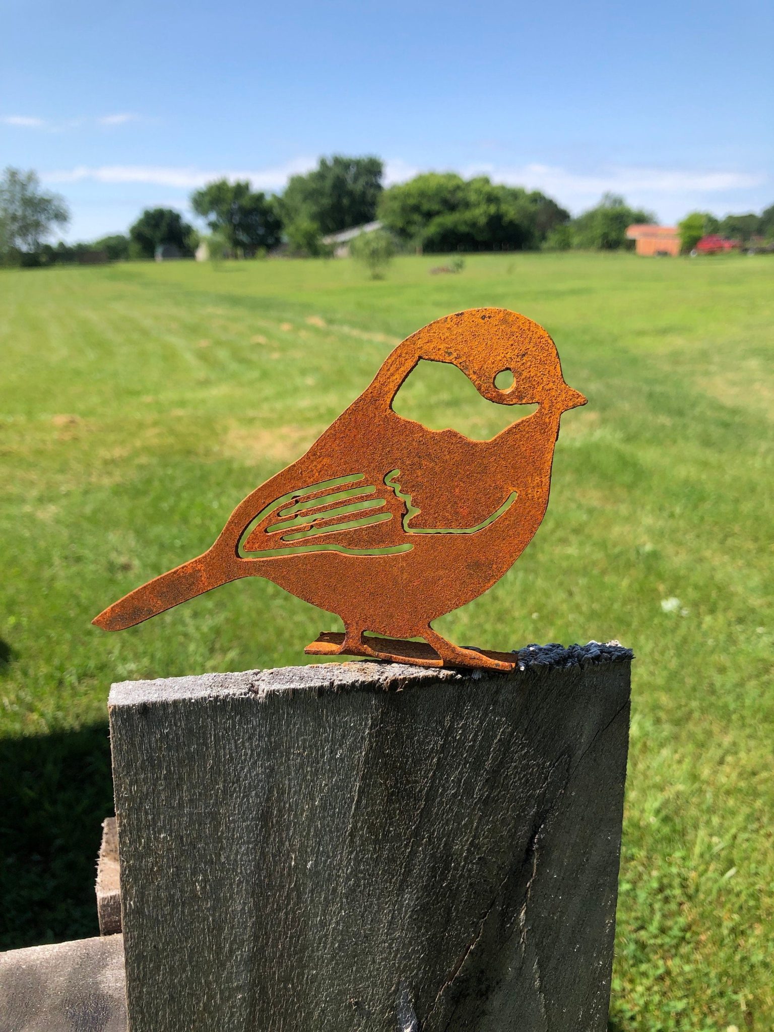 Rustic Metal Chickadee: Handmade Garden Decor, Fence Post Bird Marker – DWCMETALS