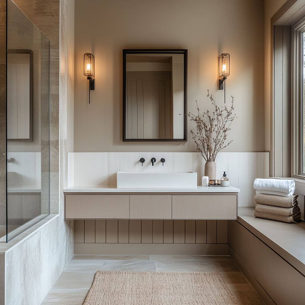 Rustic-Modern Bathroom Design: Natural Elements & Neutrals