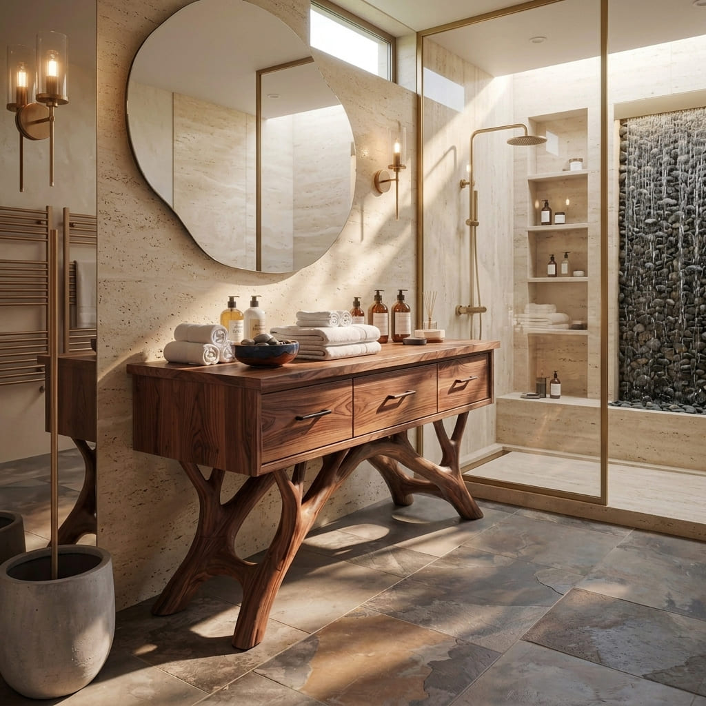 Sculptural Organic Live Edge Solid Wood Bathroom Vanity