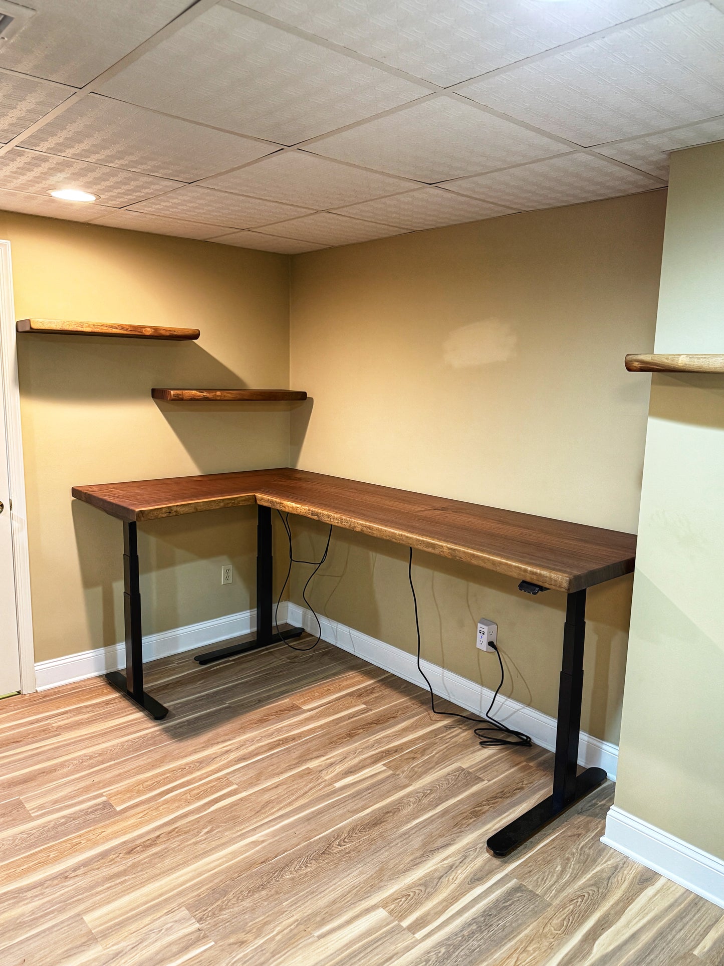 Sit+Stand L Desk w/floating shelves – Ibex Design Co