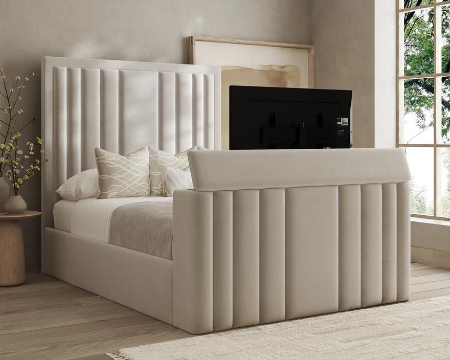 Snuggle Velvet TV Bed with Hidden TV Lift Mechanism – Beds Online Shop