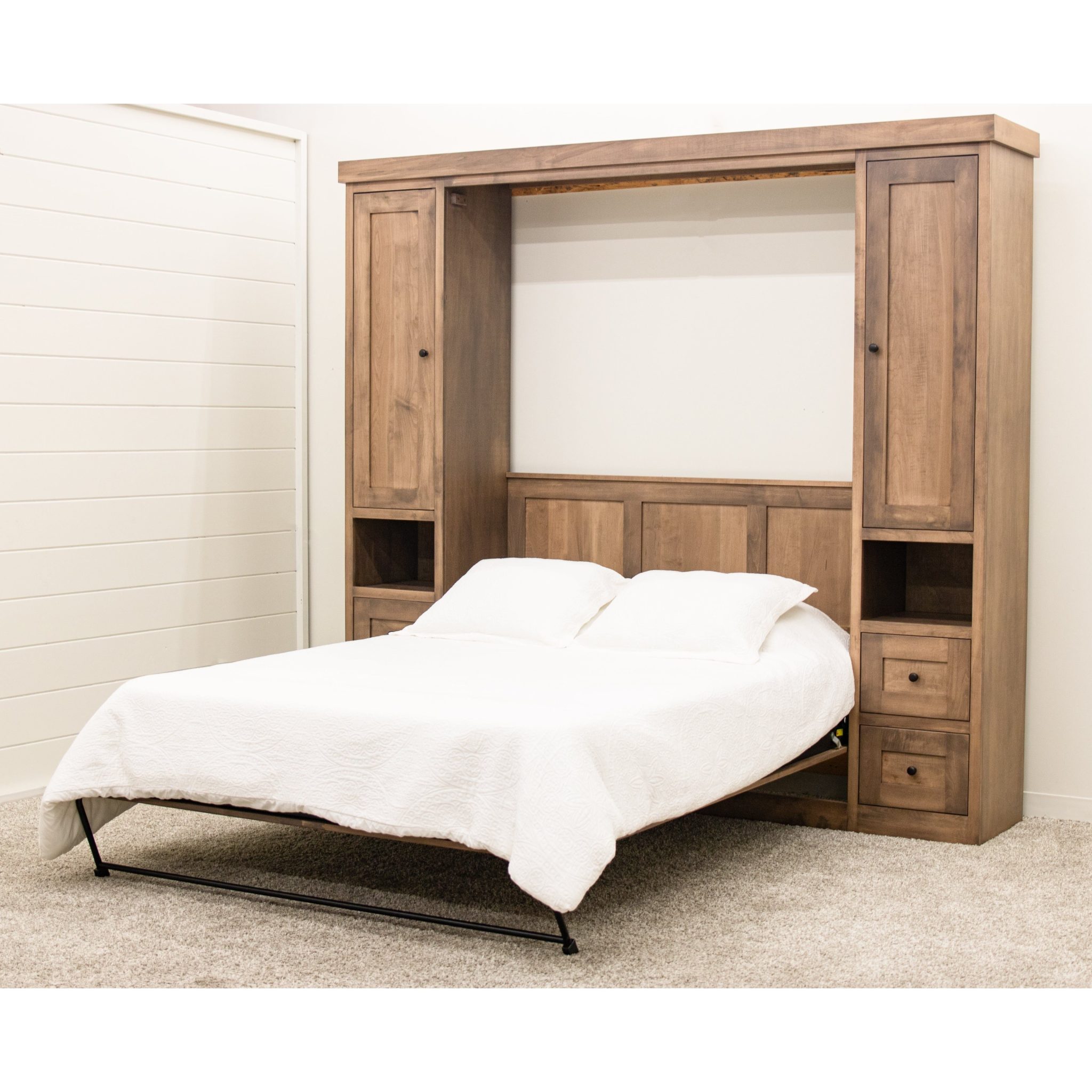 Sunset Hideaway Maple Wood Murphy Wall Bed with Bookcases | WB, Maple/Willowbend / Queen Bed (Includes Locally Made Pillowsoft Mattress)