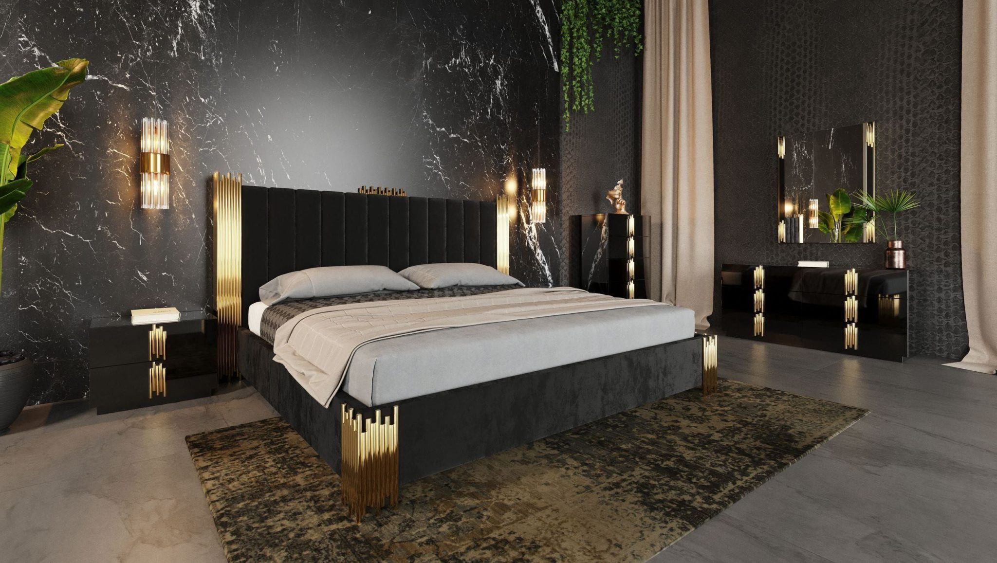 Token Modern Black & Gold Bedroom Set