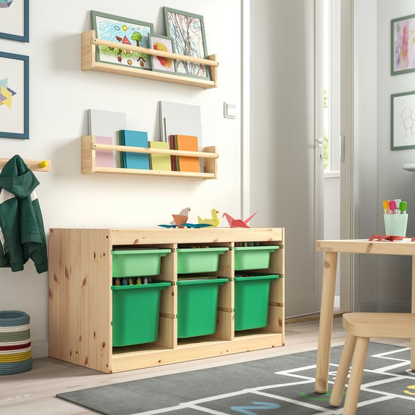 TROFAST storage combination with boxes, light white stained pine light green/bright green, 365/8x173/8x201/2' - IKEA