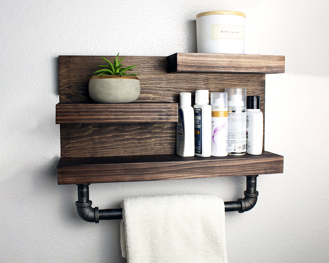 Wooden Shelf Rustic Bathroom Shelves With Towel Rack Rustic Bathroom Shelf With Industrial Towel Bar Farmhouse