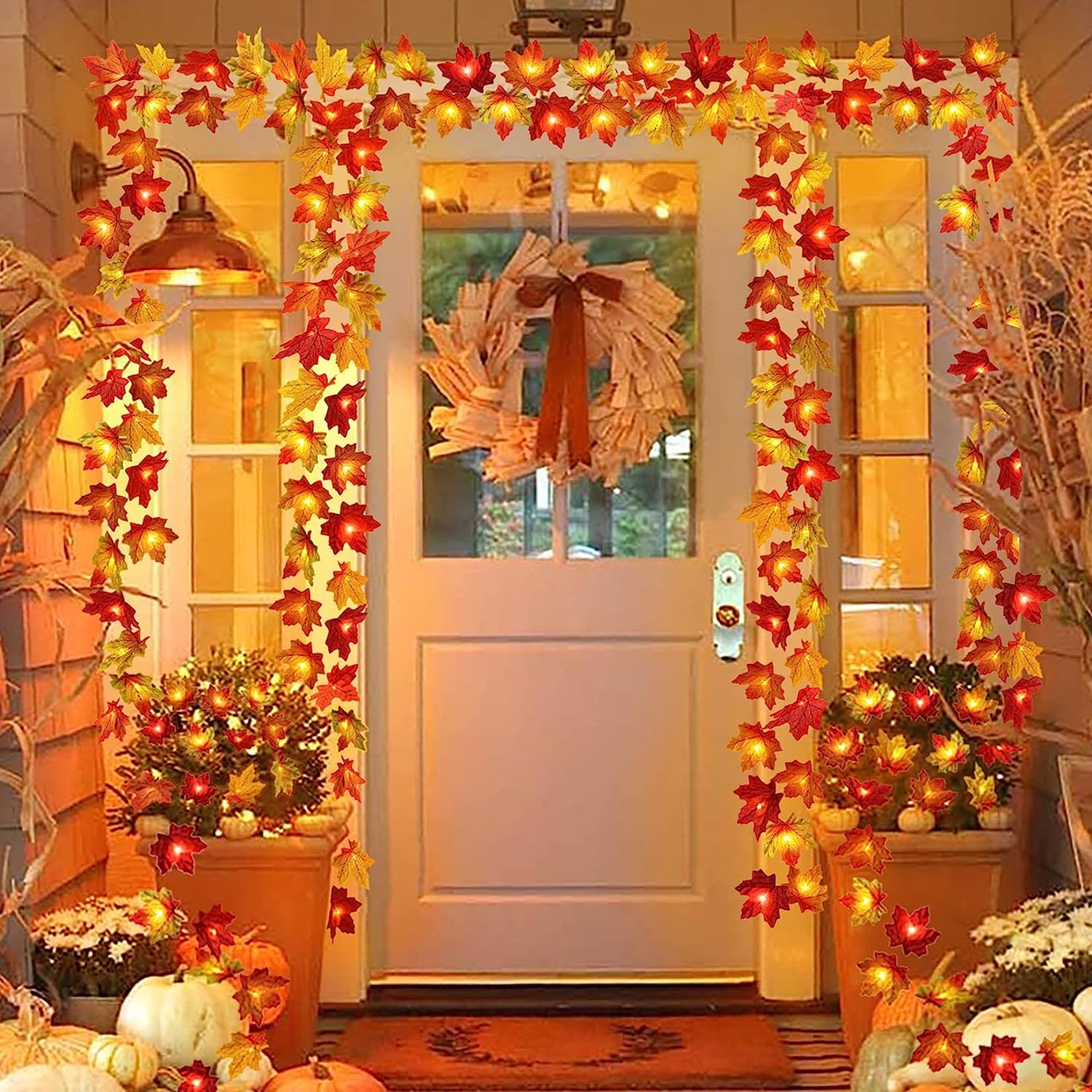 4 Pack Fall Decorations Maple Leaf Lights Garland, Total 40Ft 80LED Li - All The Fall Things