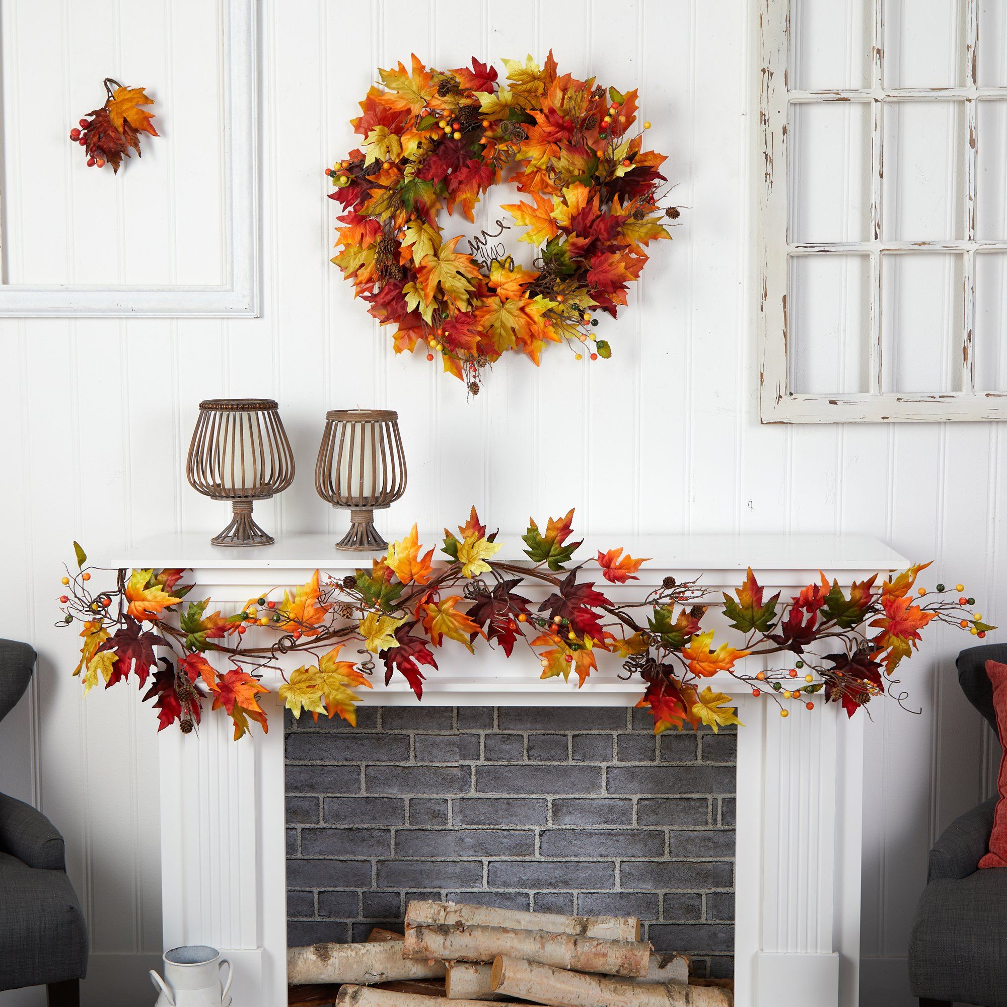 6Ft Autumn Maples Leaf Pumpkin Berry Garland - Thanksgiving Halloween Decor