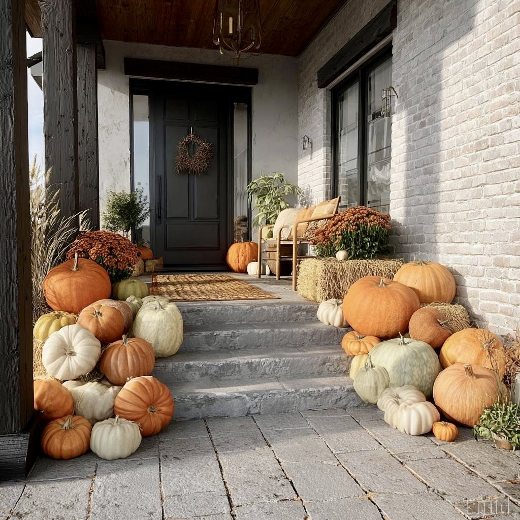 Autumn Classic Porch Pumpkin & Hay Bale Display | Bayou Seasonal – Bayou Seasonal Services