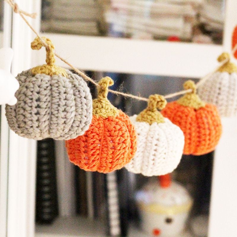 Crochet Pumpkin Garlands HaiSphere Halloween Decorations Crochet Pumpkin Garland-With Hanging Decor For Fall Decorations For