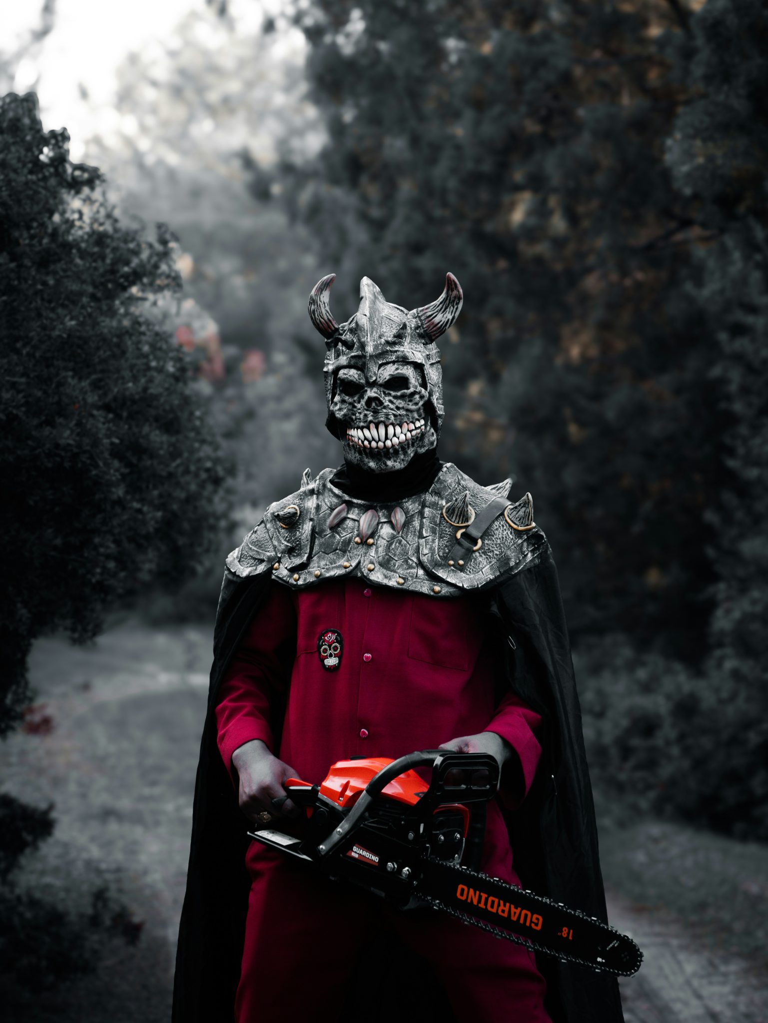 Dark attire for Halloween celebration, chilling outfit with creepy fashion.