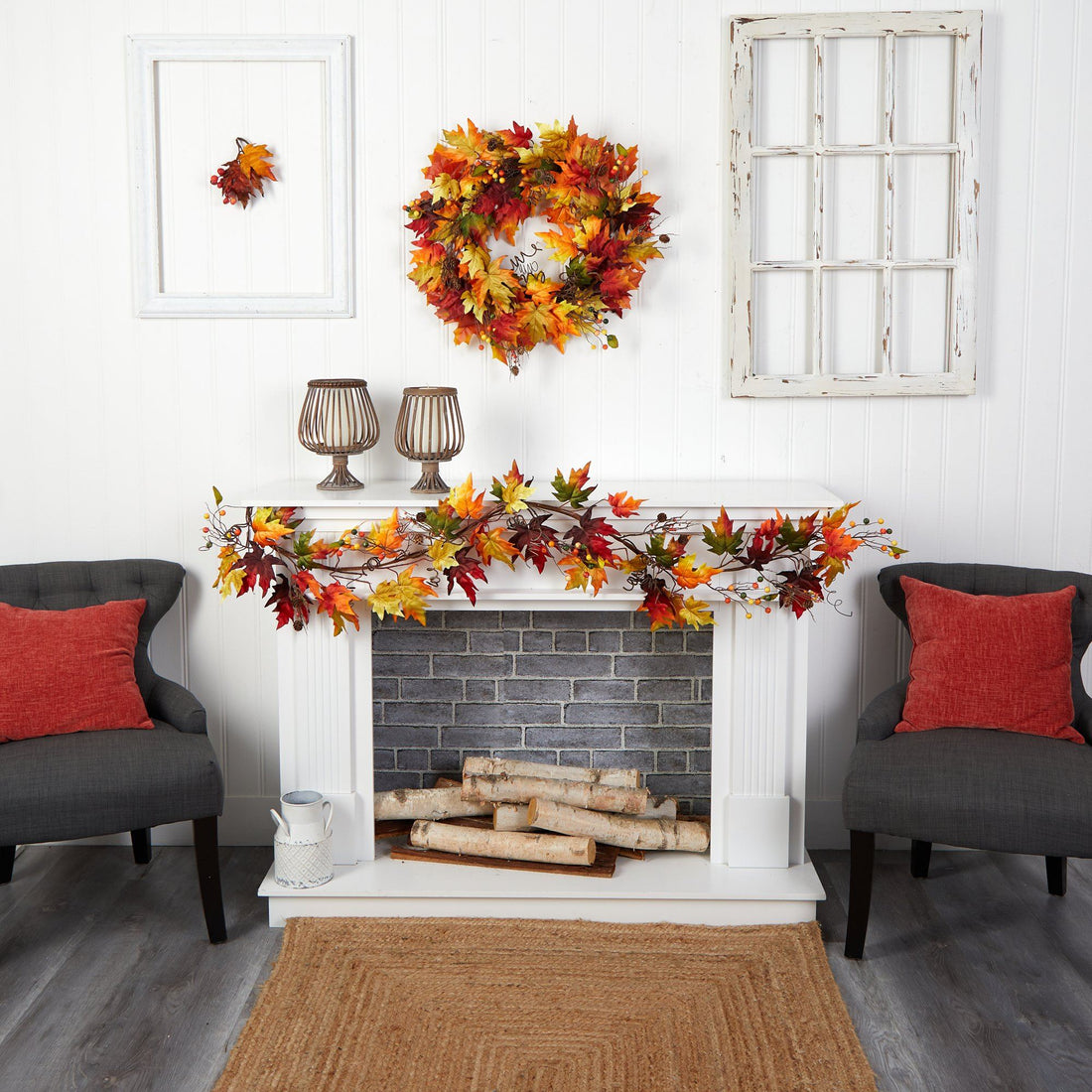 Decorative Fall Garland 6' Autumn Maple Leaf And Berry Fall Garland Nearly Natural