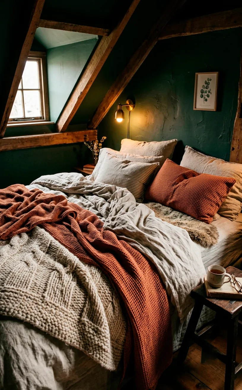 Deep Forest Green: 10 Nature-Inspired Cozy Attic Bedroom Ideas - SpaceOfMuse