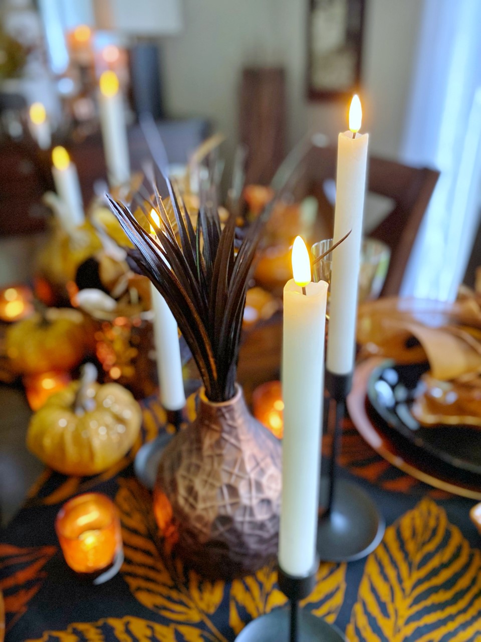 Dining Delight: A Moody Fall Tablescape with Black & Metal Accents