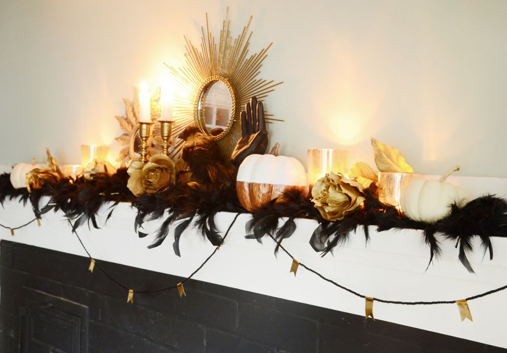 Elegant Halloween Fireplace Mantel Decor