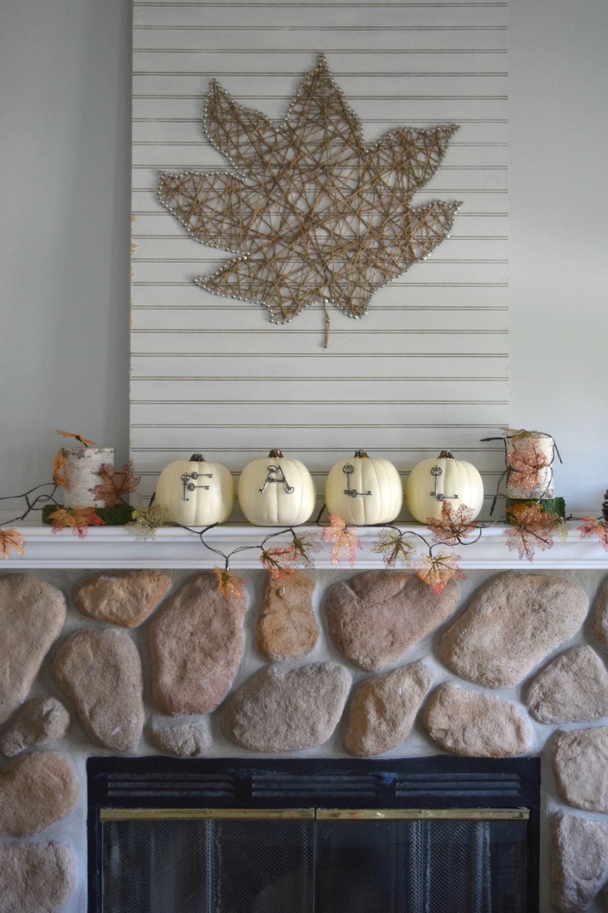 Fall Fireplace Mantel Decor With White Pumpkins