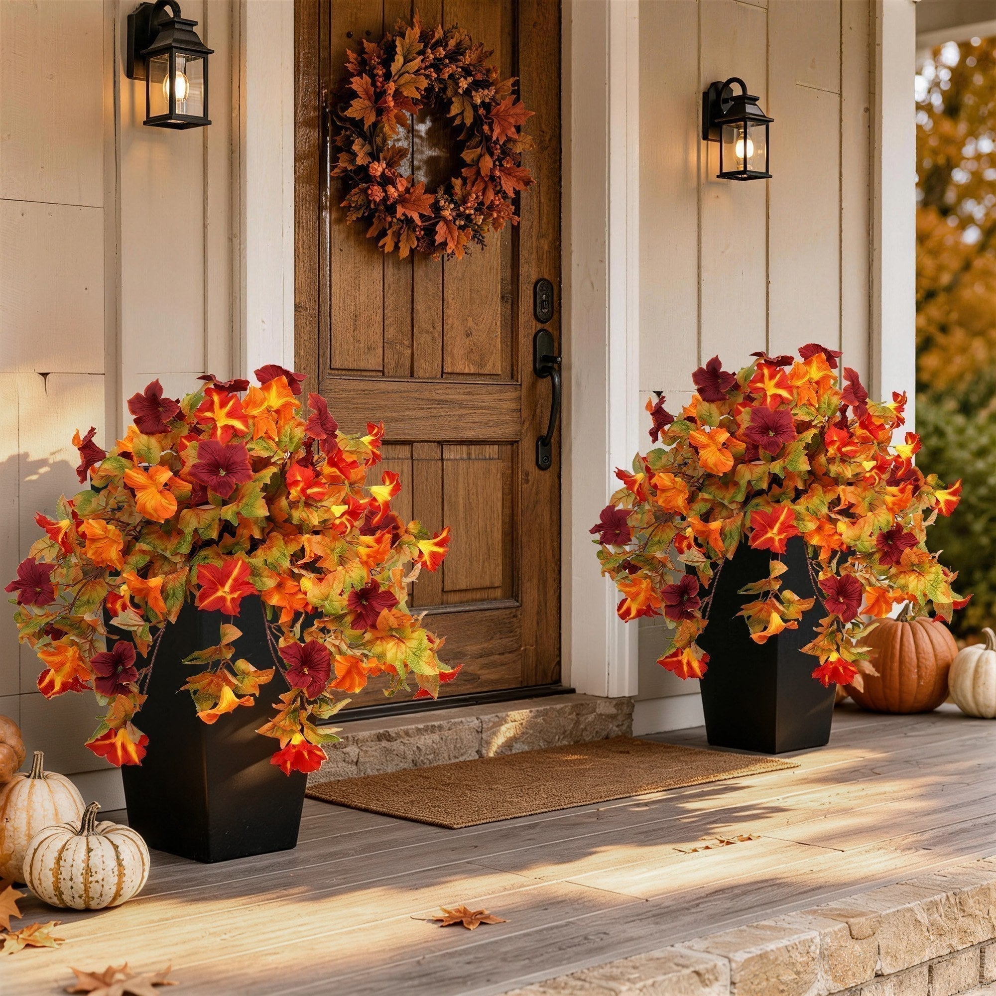Fall Front Door Decor Ideas with an Artificial Fall Wreath