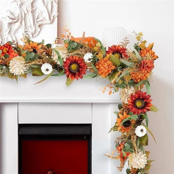 Fall Leaves Garland with Pumpkin: 6ft Fall Decor for Door Mantle