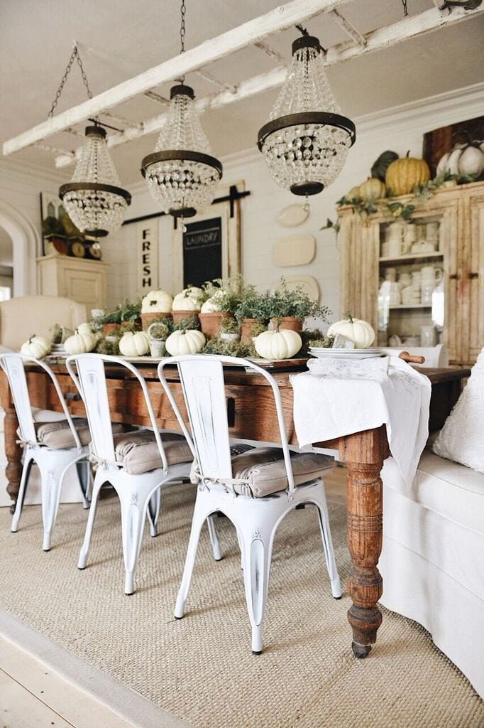 Farmhouse Dining Rooms White Dining Table Decoration Ideas Rustic Garden Fall Dining Room Table Liz Marie