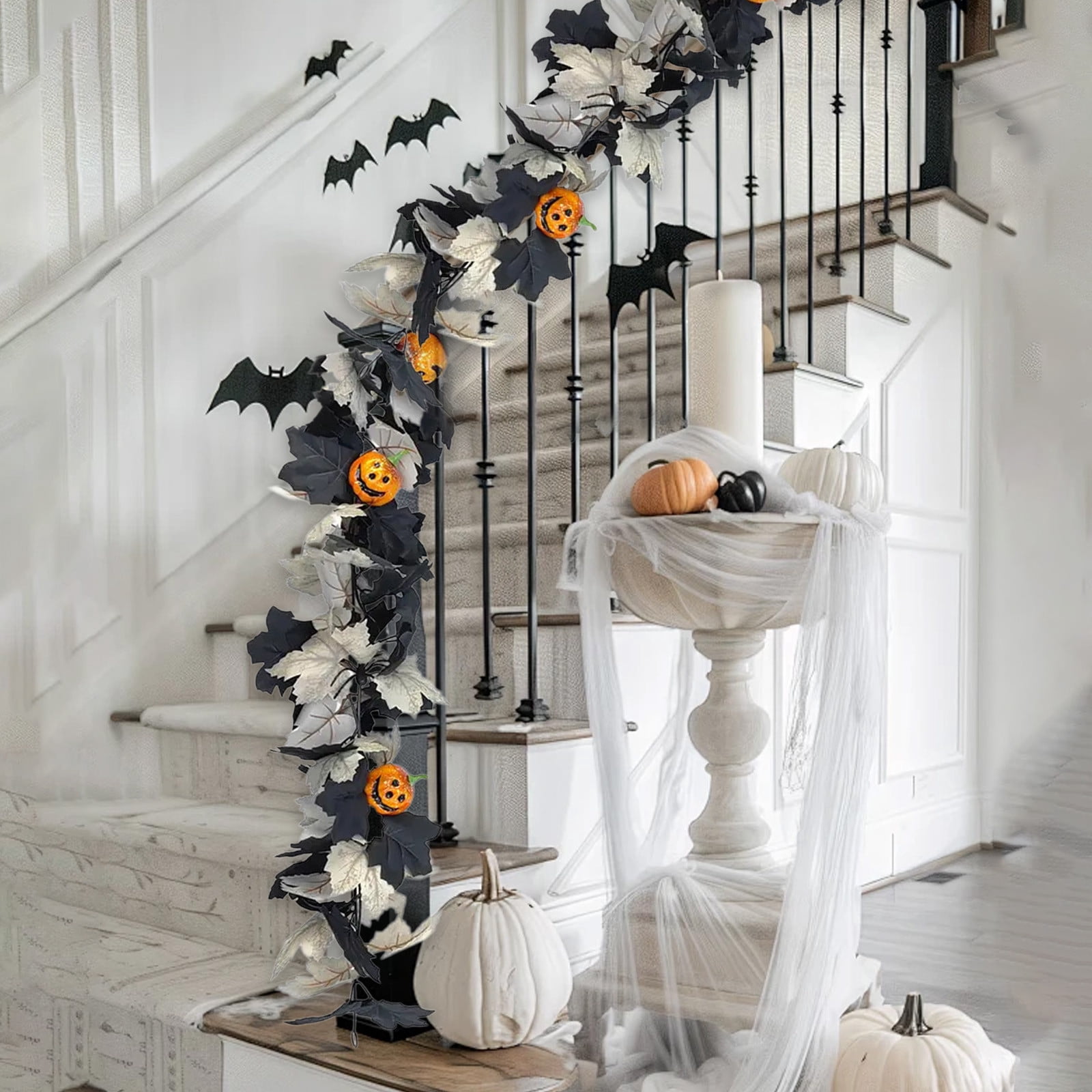 Festive Pumpkin and Maple Leaf Rattan Garland for Halloween Fall Decor - 175 cm Length, Plastic Material, Flexible for Stair Railings and Mantels - Walmart.ca