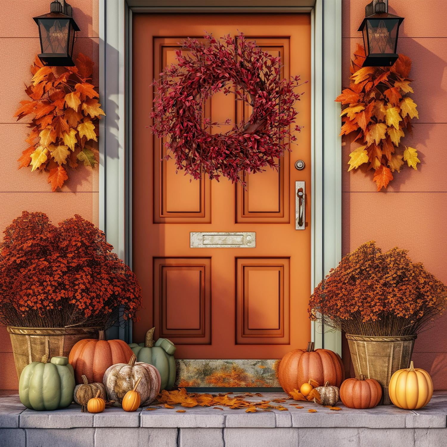 Front Door Outdoor Autumn Wreaths Thanksgiving Fall Wreath,Fall Wreath Realistic For Front Door Outside,Autumn Wreath With Bright Leaves,Halloween ...