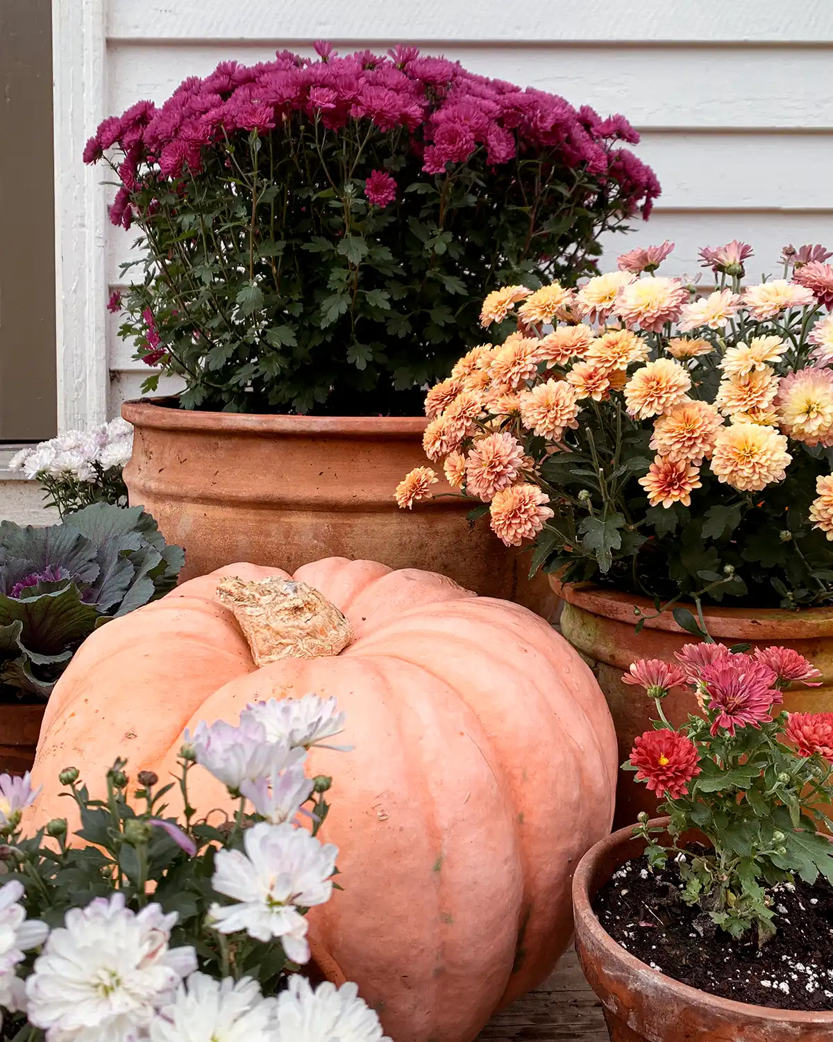 Front Porch Mums And Pumpkins For Fall Decorating