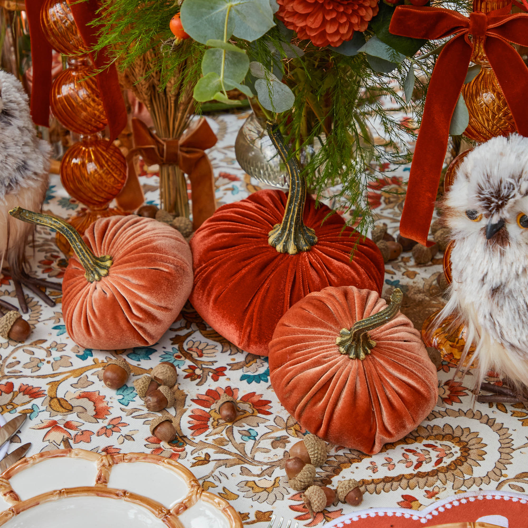 Glam Velvet Pumpkin, Velvet Pumpkin Decor in Orange and Black