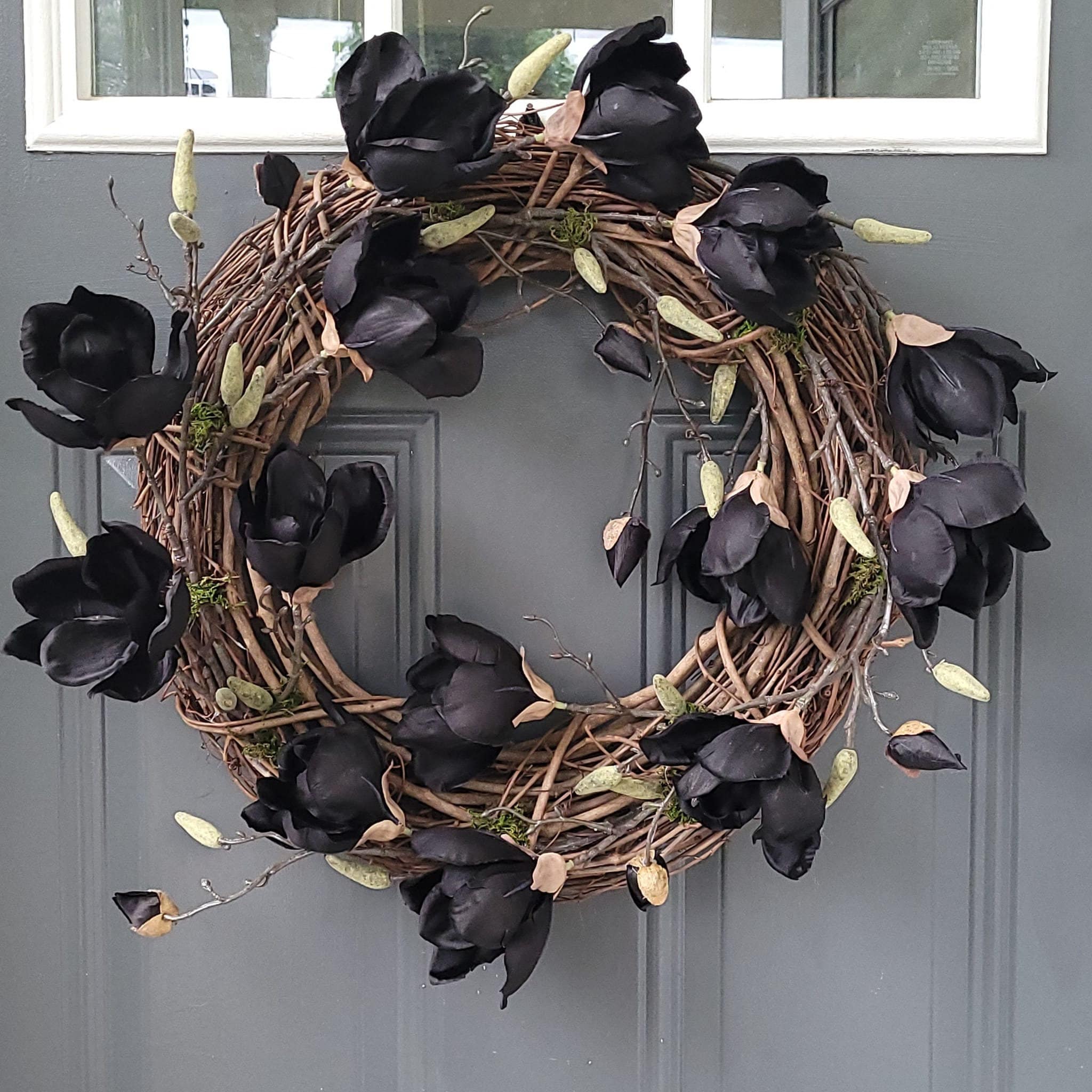 Gray Floral Gothic Door Wreath Modern White, Silver, And Grey Christmas Wreath For The Front Door!